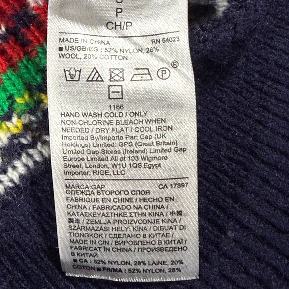 GAP Women’s Small Fair Isle Sweater Navy Blue Multicolor Stripe Cotton Blend - Picture 5 of 6